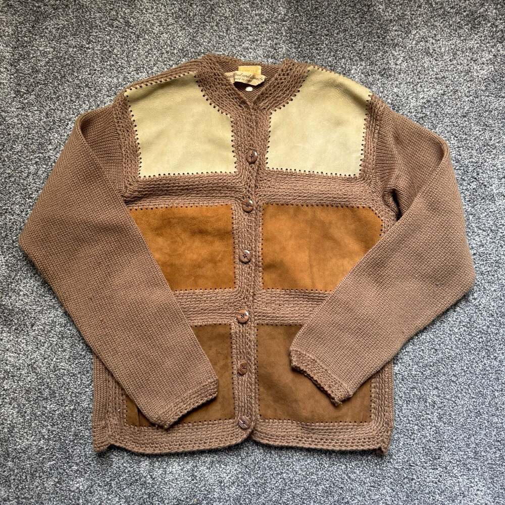Vintage Forman Co. Made in Italy Wool and Suede Patchwork Cardigan Sweater